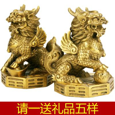 包邮铜麒麟摆件特大号大号中号小号中式办公室家居客厅摆设