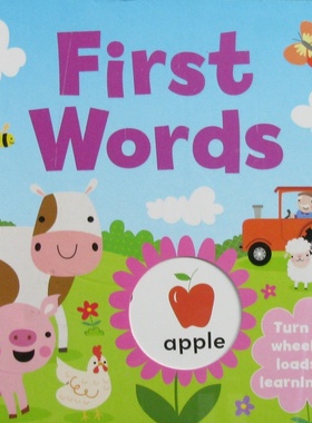 英语启蒙单词FirstWords原版书亲子共读绘本适合02岁幼儿学习词汇字母发音农场动物颜色形状互动转轮设计增加趣味性锻炼手部精细