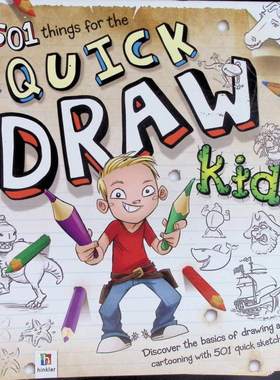 英语原版引进快手儿童绘画501例QuickDraw少儿绘画教程710岁适读黑白章节书设计501个快速绘画和卡通创作技巧涵盖动物人物场景等