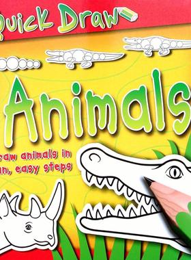 英语原版书快速画系列QuickDraw动物绘画教程适合36岁亲子共读彩色章节书通过简单步骤和网格辅助轻松学习绘制各种动物提高绘画