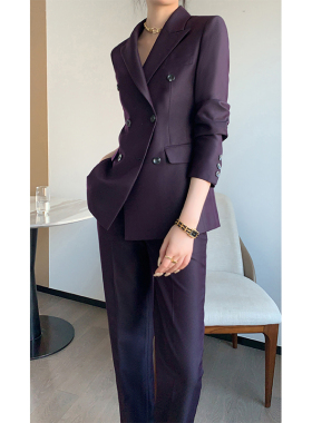 高级感职业紫色西装套装女英伦风设计感白领工作服气质女神范西服