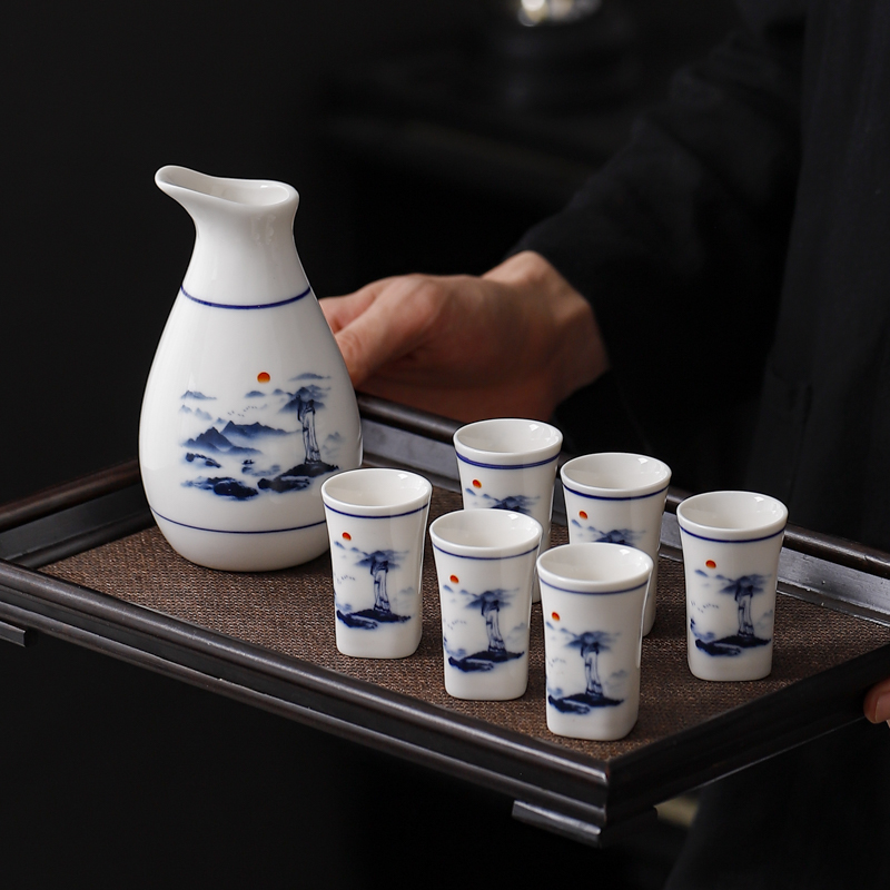 千禹兴复古风青花瓷小酒杯