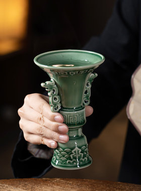 仿古代帝王觚杯陶瓷酒杯白酒复古风爵杯100ml2两高脚供杯酒盏樽盅