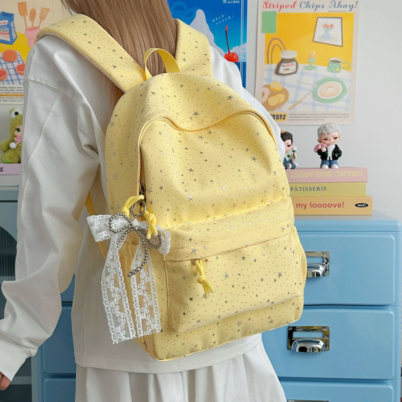 韩系ins风星星双肩包女 大容量初中女生高中学生书包休闲旅行背包