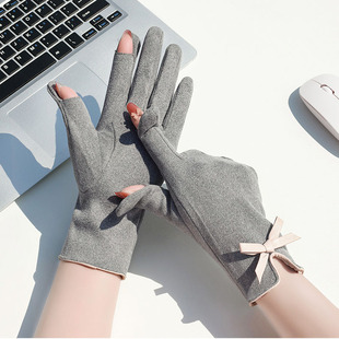 保暖手套女冬季露指加绒骑车防寒防风德绒翻盖漏二指触屏可爱韩版