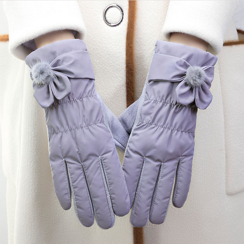 羽绒棉骑车手套女冬季韩版保暖加绒加厚触屏户外骑行防风防寒分指