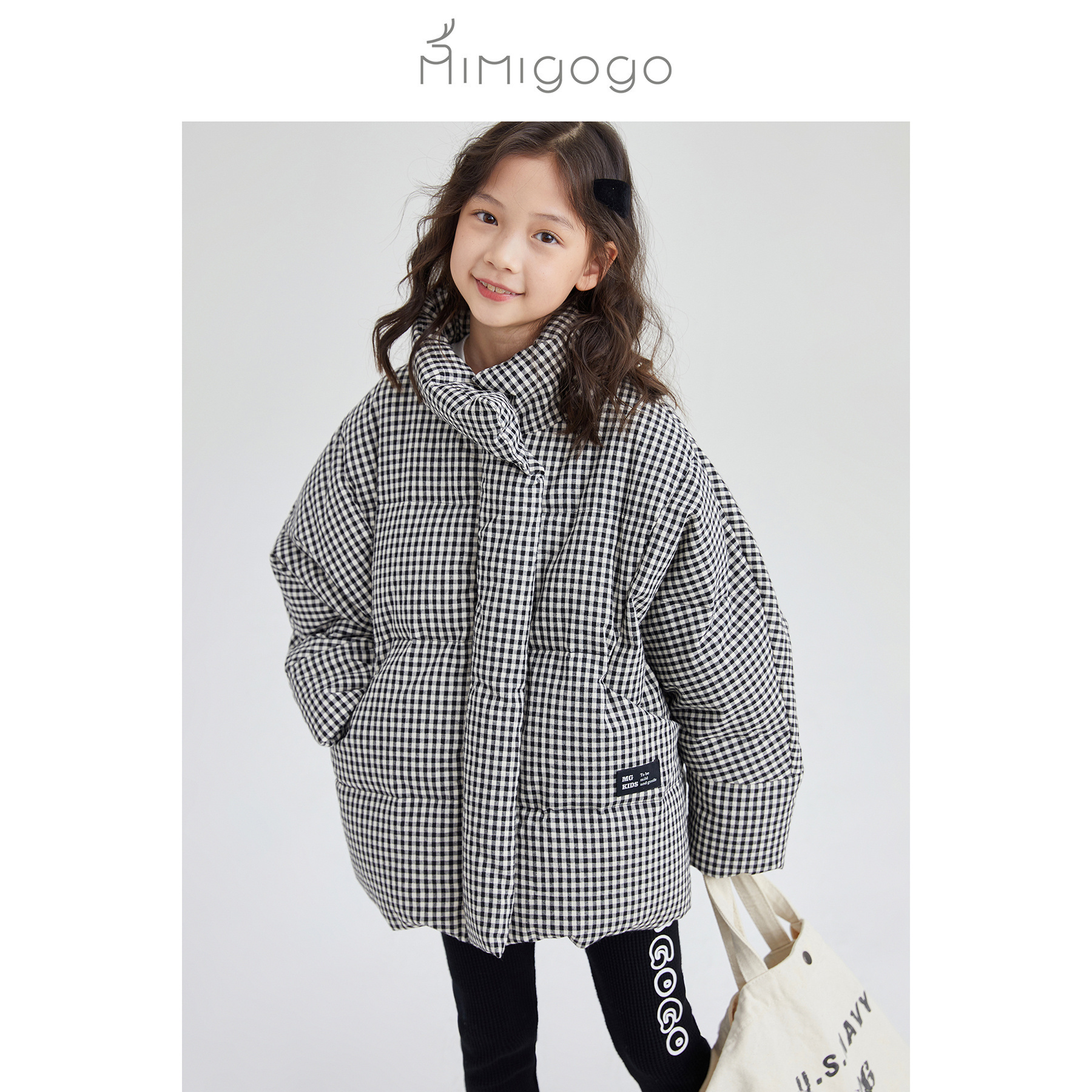 MIMIGOGO宽松格纹羽绒服