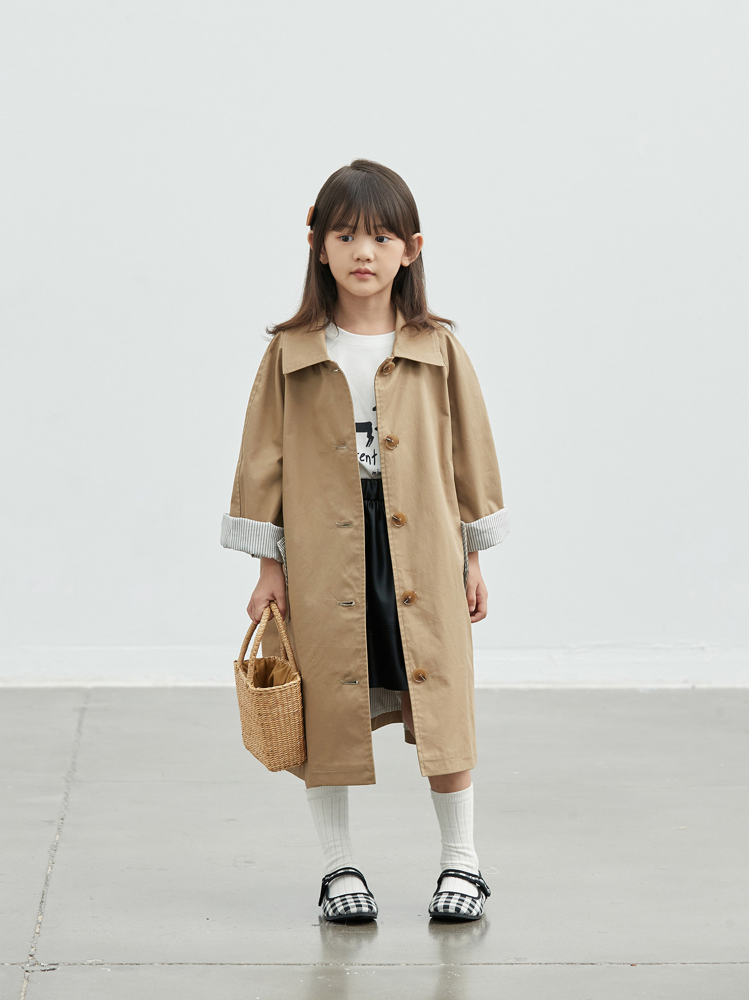 [30% 할인] MIMIGOGO 심플한 품질의 순수 코튼 중간 길이 봄 가을 소년 소녀용 윈드 브레이커 재킷 1A01