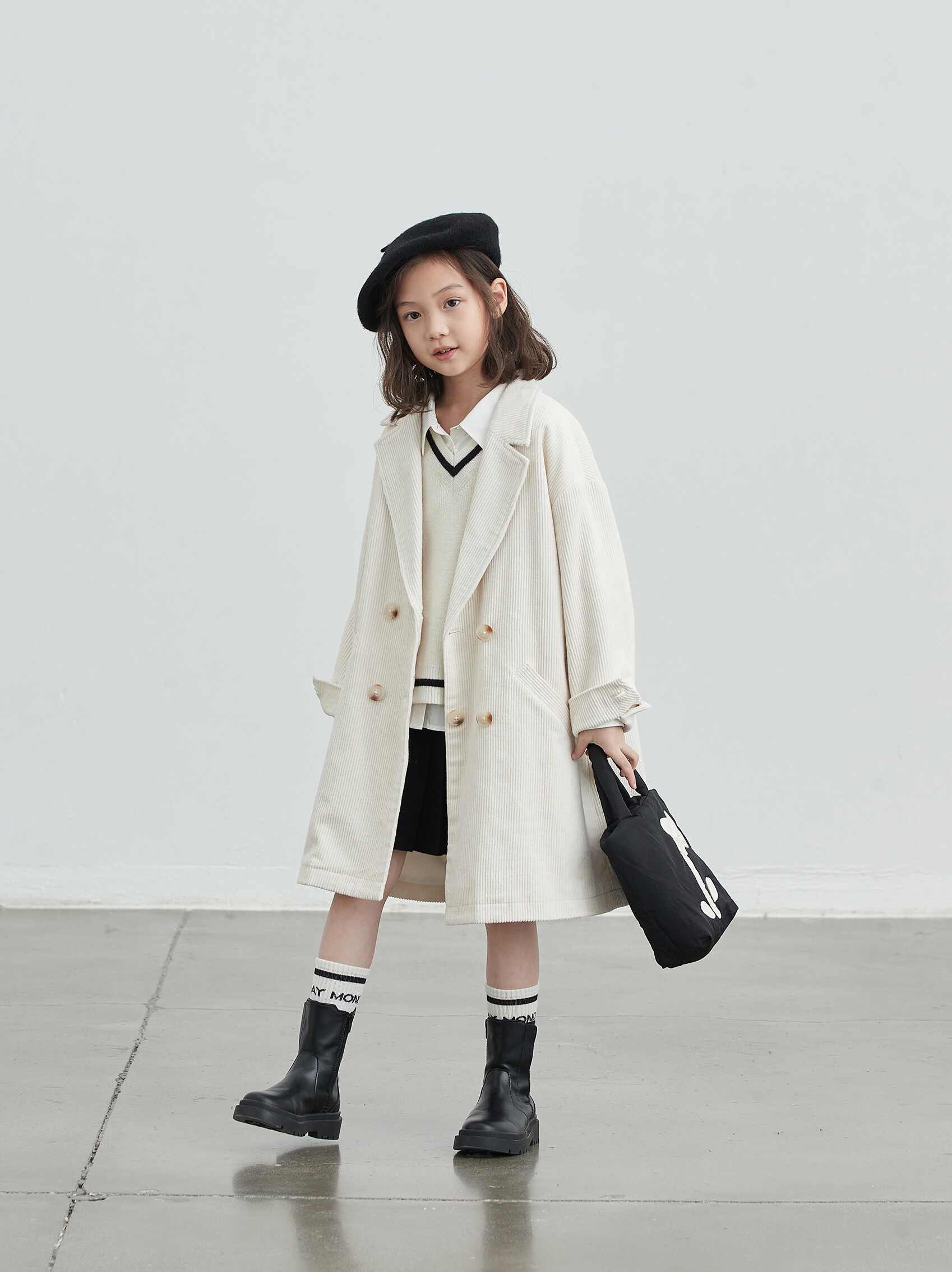 [30% 할인] MIMIGOGO 레트로 코듀로이 라펠 칼라 프로필 아동용 중간 길이 가을 재킷 1C01