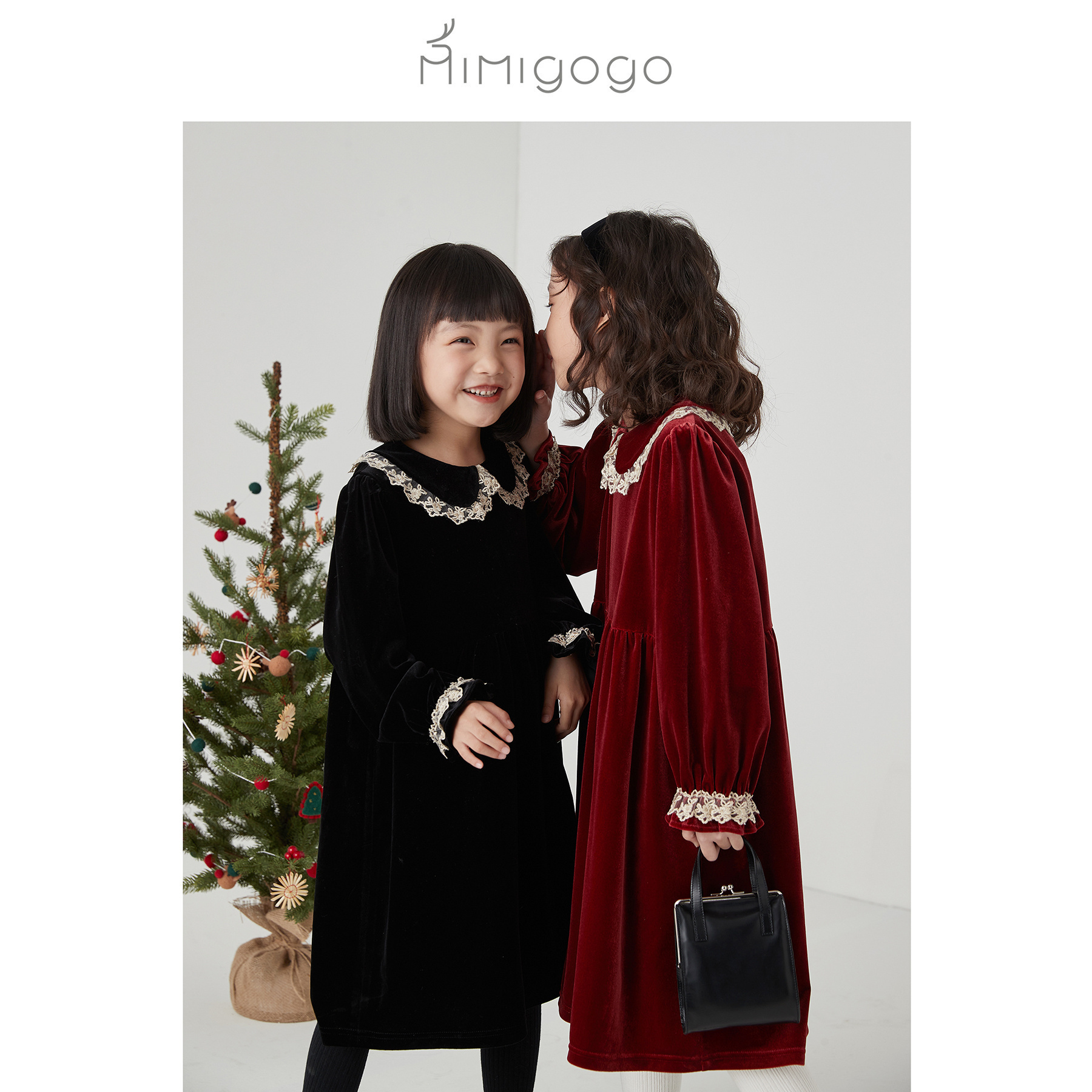 MIMIGOGO蕾丝花边公主袖连衣裙