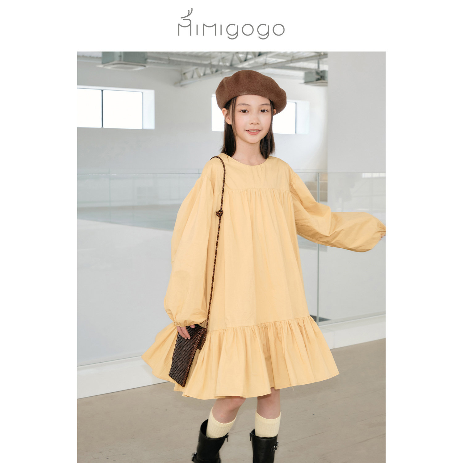 【4折】MIMIGOGO可盐可甜泡泡袖大裙摆 基础款连衣娃娃裙 4D14