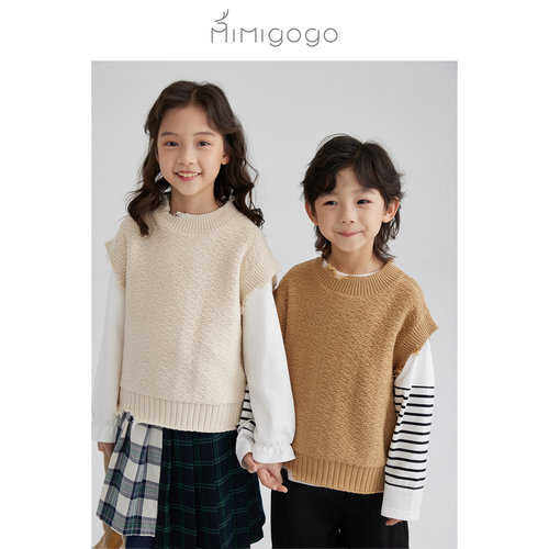 MIMIGOGO儿童廓形圆领毛衣马甲
