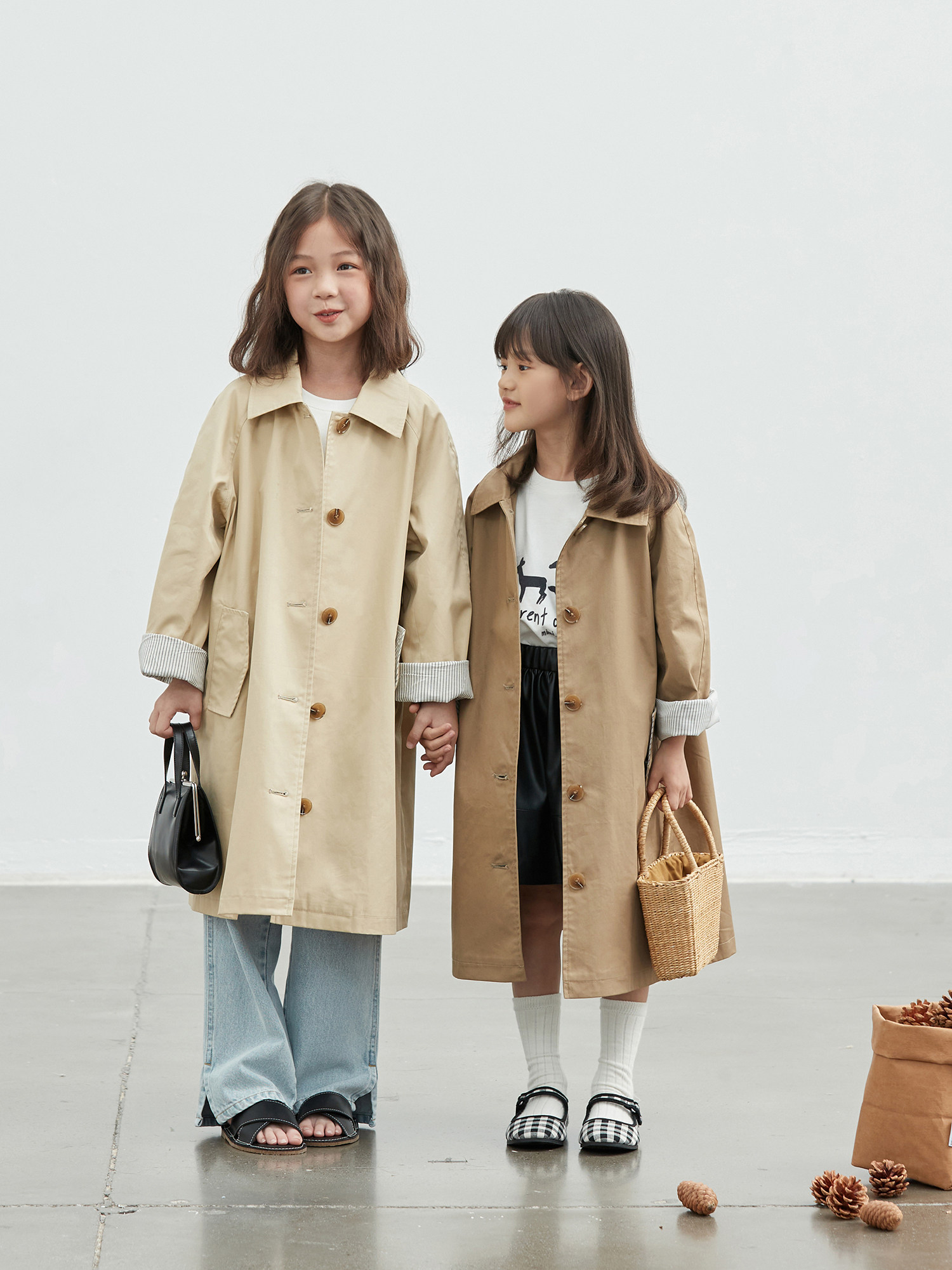 [30% 할인] MIMIGOGO 심플한 품질의 순수 코튼 중간 길이 봄 가을 소년 소녀용 윈드 브레이커 재킷 1A01