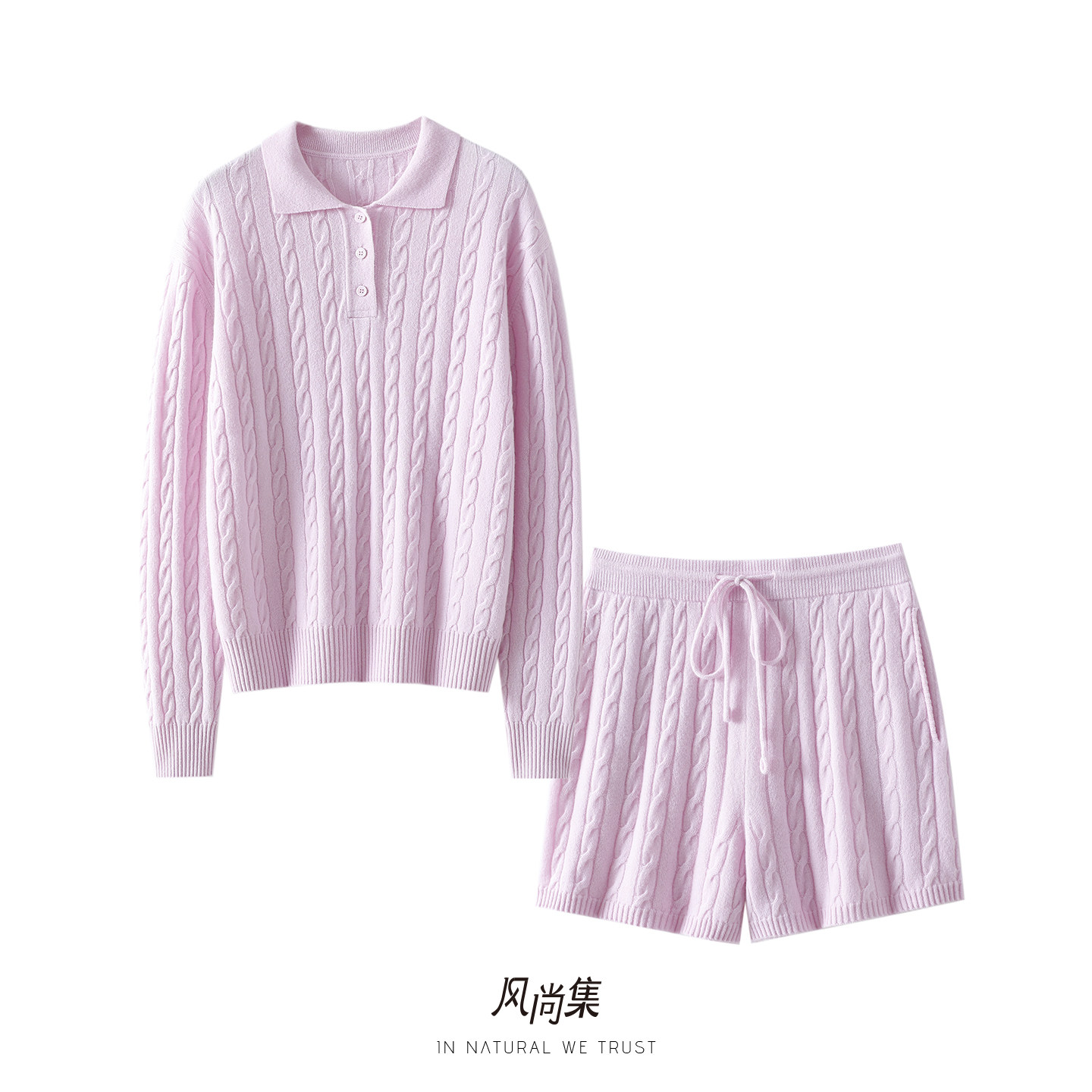 静奢魅力~加厚高端羊绒羊毛衫女POLO领毛衣针织衫宽松短裤子套装