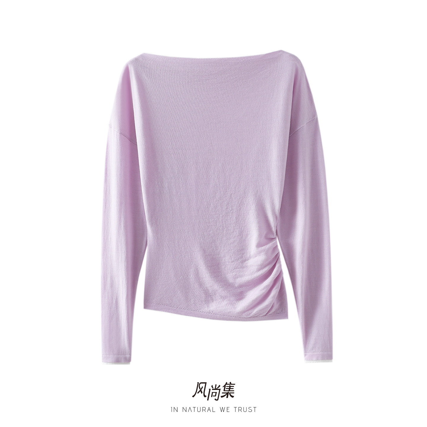 逆天气质美翻~斜肩高端精纺纯羊毛衫女一字领褶皱收腰针织衫上衣