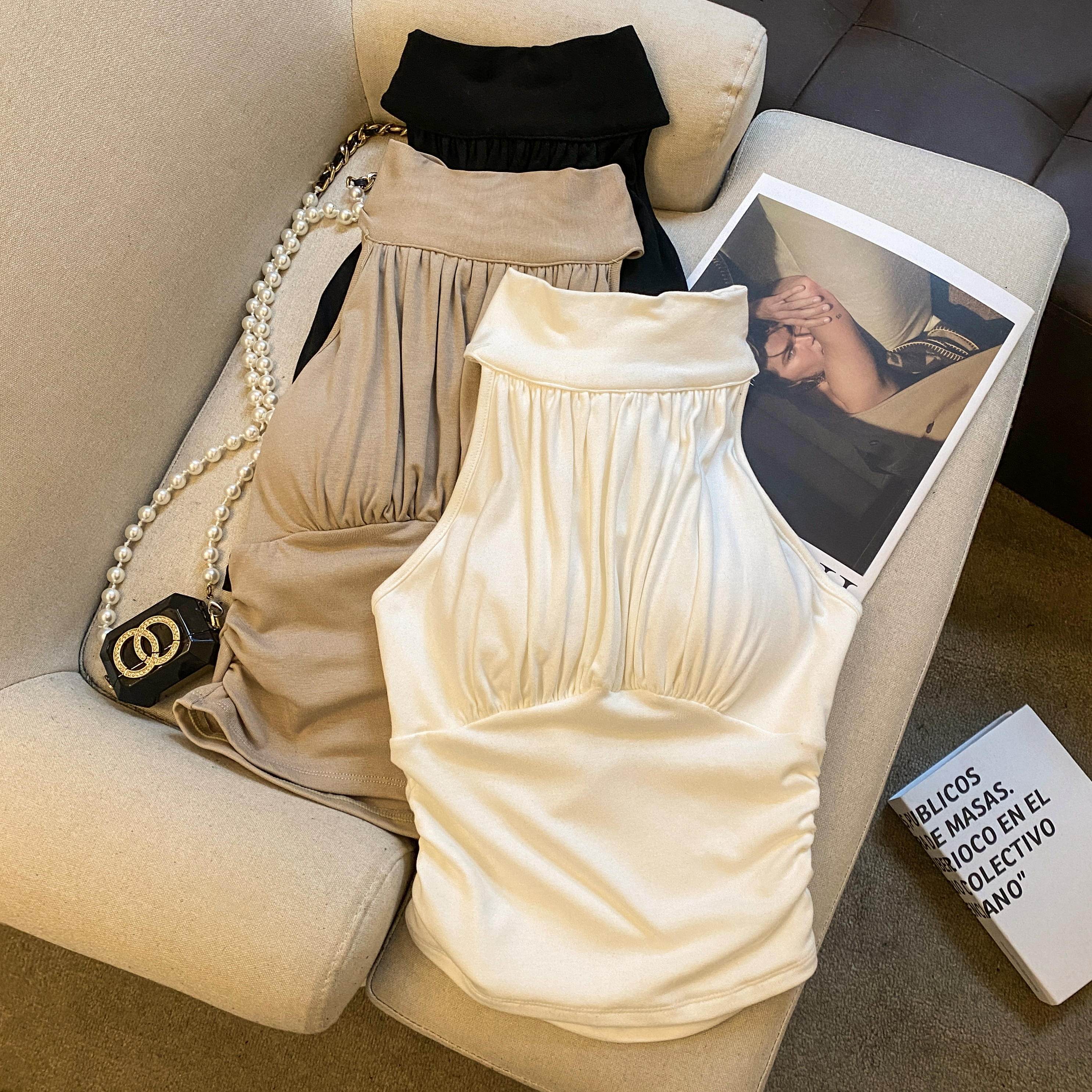 实拍 辣妹风褶皱收腰带胸垫挂脖背心女秋冬性感百搭露背上衣,女装/女士精品,背心吊带,淘宝优惠券,粉丝福利购,淘宝优惠卷