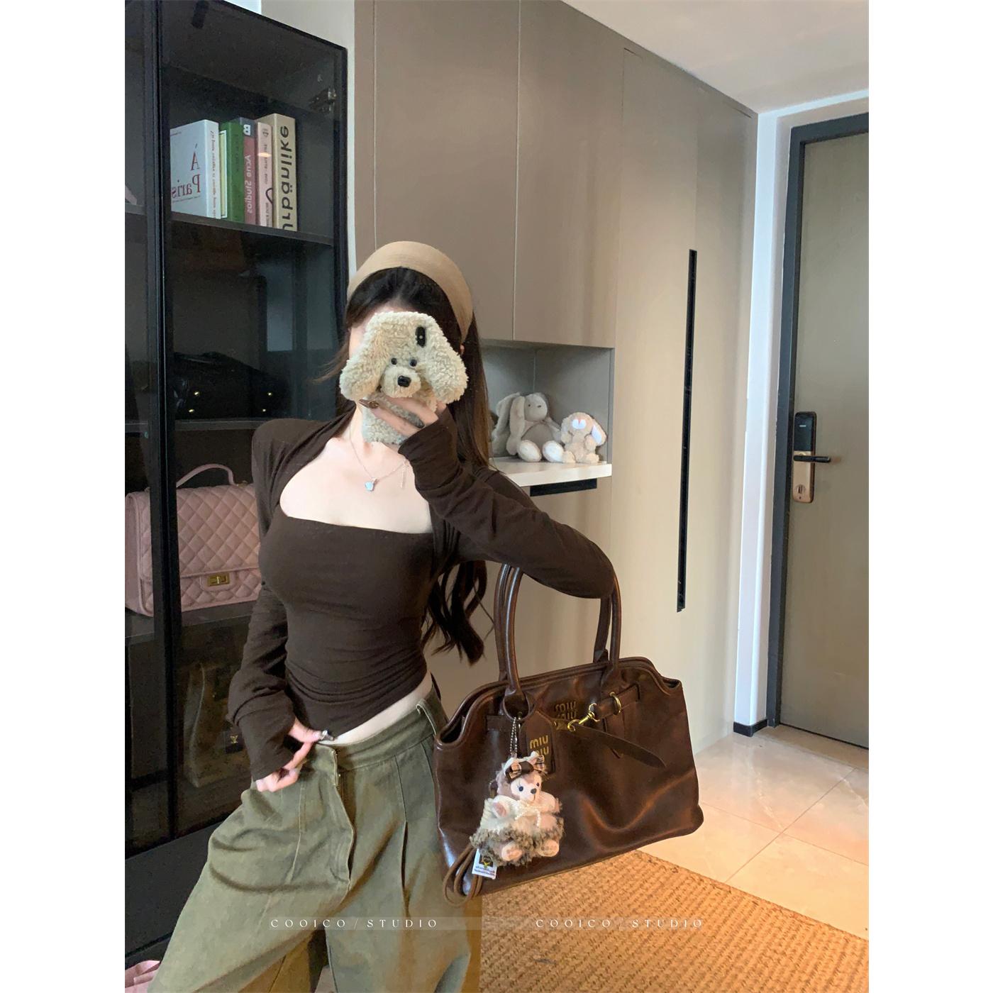 实拍实价  假两件针织打底衫内搭秋季修身显瘦纯色上衣长袖t恤