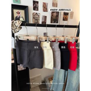 灰色针织高腰毛裤休闲裤运动裤女秋冬百搭紧身显瘦热裤直筒裤短裤