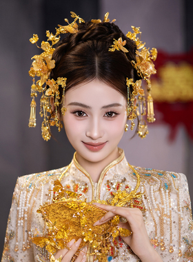 中式复古金新娘结婚秀禾头饰