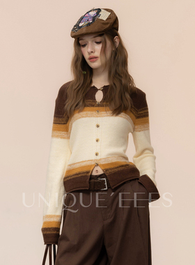 尢壹/UNIQUE'EEES【黄油摩卡】复古撞色开叉针织衫U5308117