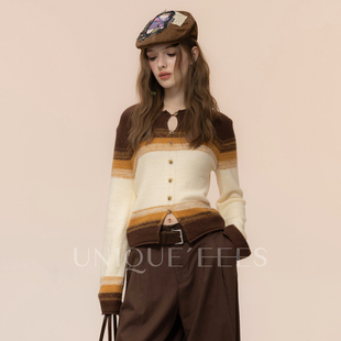 U5308117 复古撞色开叉针织衫 尢壹 黄油摩卡