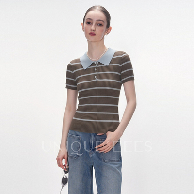 尢壹/UNIQUE'EEES【条纹变奏】复古撞色条纹POLO针织衫U6211560