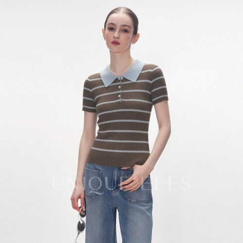尢壹/UNIQUE'EEES【条纹变奏】复古撞色条纹POLO针织衫U6211560