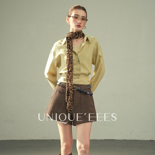 尢壹/UNIQUE'EEES【质感穿搭】极简老钱风高腰A字短裤U6314408