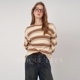 尢壹 韩系撞色条纹磨毛小马T恤U5508010 治愈系列