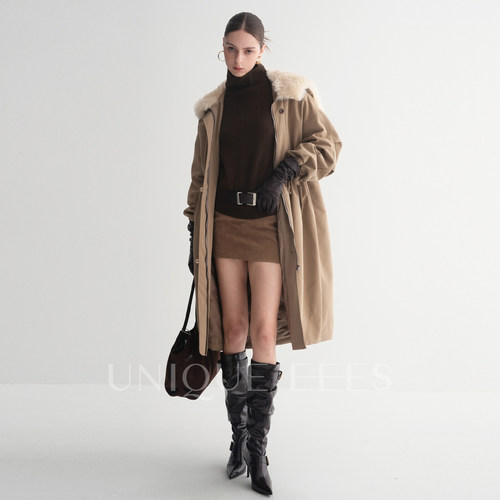 尢壹/UNIQUE'EEES【天使之翼系列】毛领派克长款羽绒服U5502305