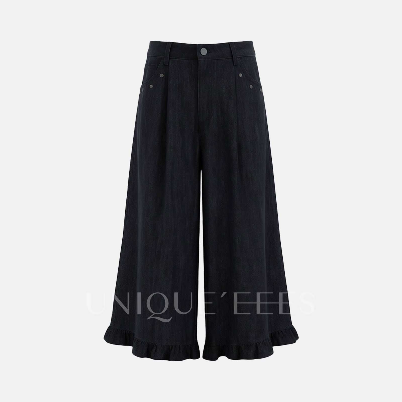尢壹/UNIQUE'EEES【古着芭蕾风】铆钉荷叶边七分阔腿裤U6214001