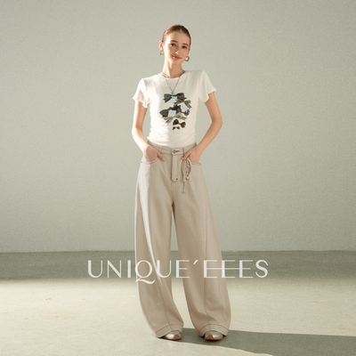 【参加】尢壹/UNIQUE'EEES【城市浪漫】肌理高腰弯刀裤U6214721
