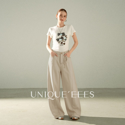 【参加】尢壹/UNIQUE'EEES【城市浪漫】肌理高腰弯刀裤U6214721