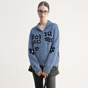 UNIQUE 钩花花朵拉链开衫 EEES 浪漫 毛衣外套U5508238 法式 尢壹