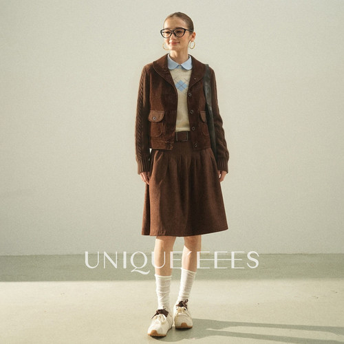 尢壹/UNIQUE'EEES【摩登都市】老钱针织袖拼接麂皮外套U6318405