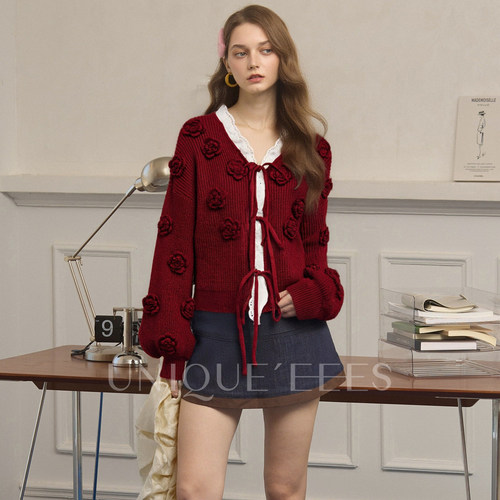 【参加】尢壹/UNIQUE'EEES【玫瑰限定】立体花朵针织衫U5508501