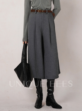 尢壹/UNIQUE'EEES【高级感】羊毛立体压褶微A八分靴裤U5514214