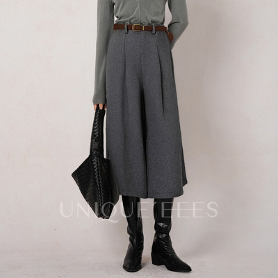 【不参加活动】尢壹【高级感】羊毛立体压褶微A八分靴裤U5514214