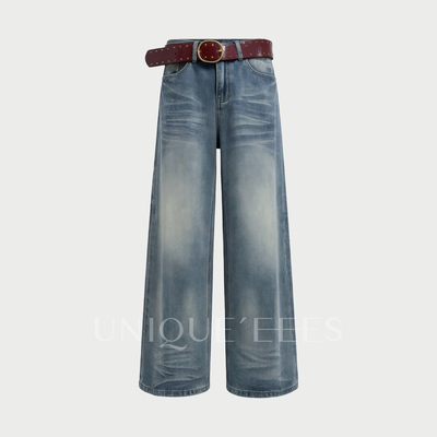 尢壹/UNIQUE'EEES【巴恩风】复古水洗高腰牛仔裤U6114005