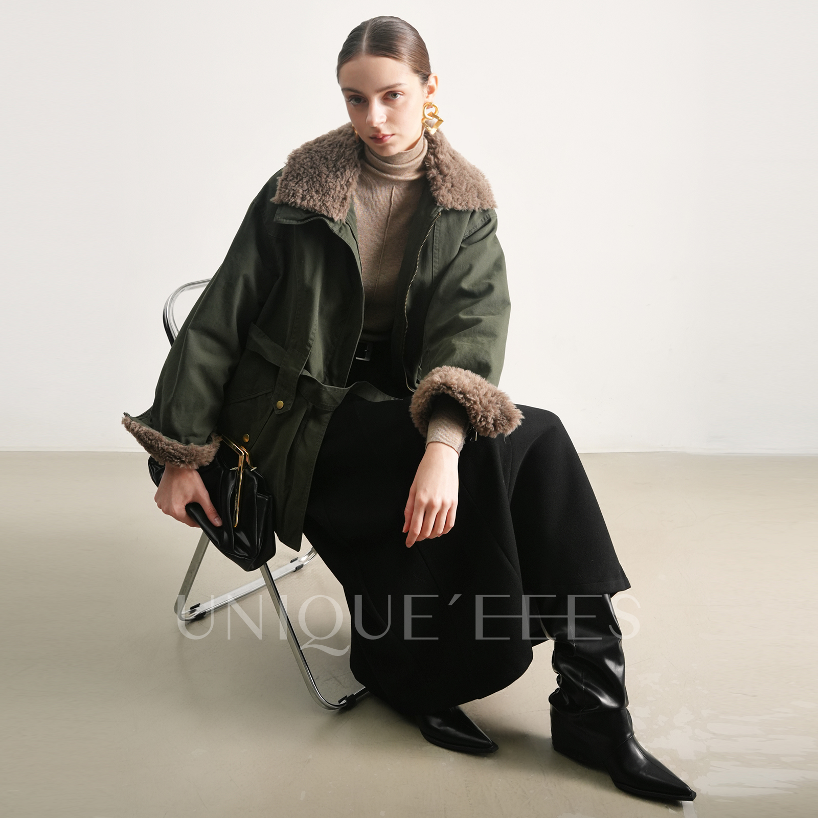 尢壹/UNIQUE'EEES【雪地旅人】复古时髦毛领派克鹅绒服U5502209