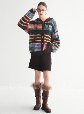 尢壹/UNIQUE'EEES【鬼马主义】冬日高甜连帽彩色针织衫U5508306