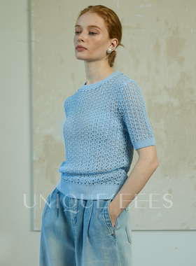 尢壹/UNIQUE'EEES 设计感洋气镂空针织衫T恤U5208010