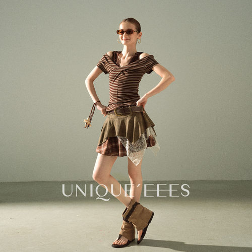 尢壹/UNIQUE'EEES【西部辣妹】美式复古不规则拼接半裙U6214709