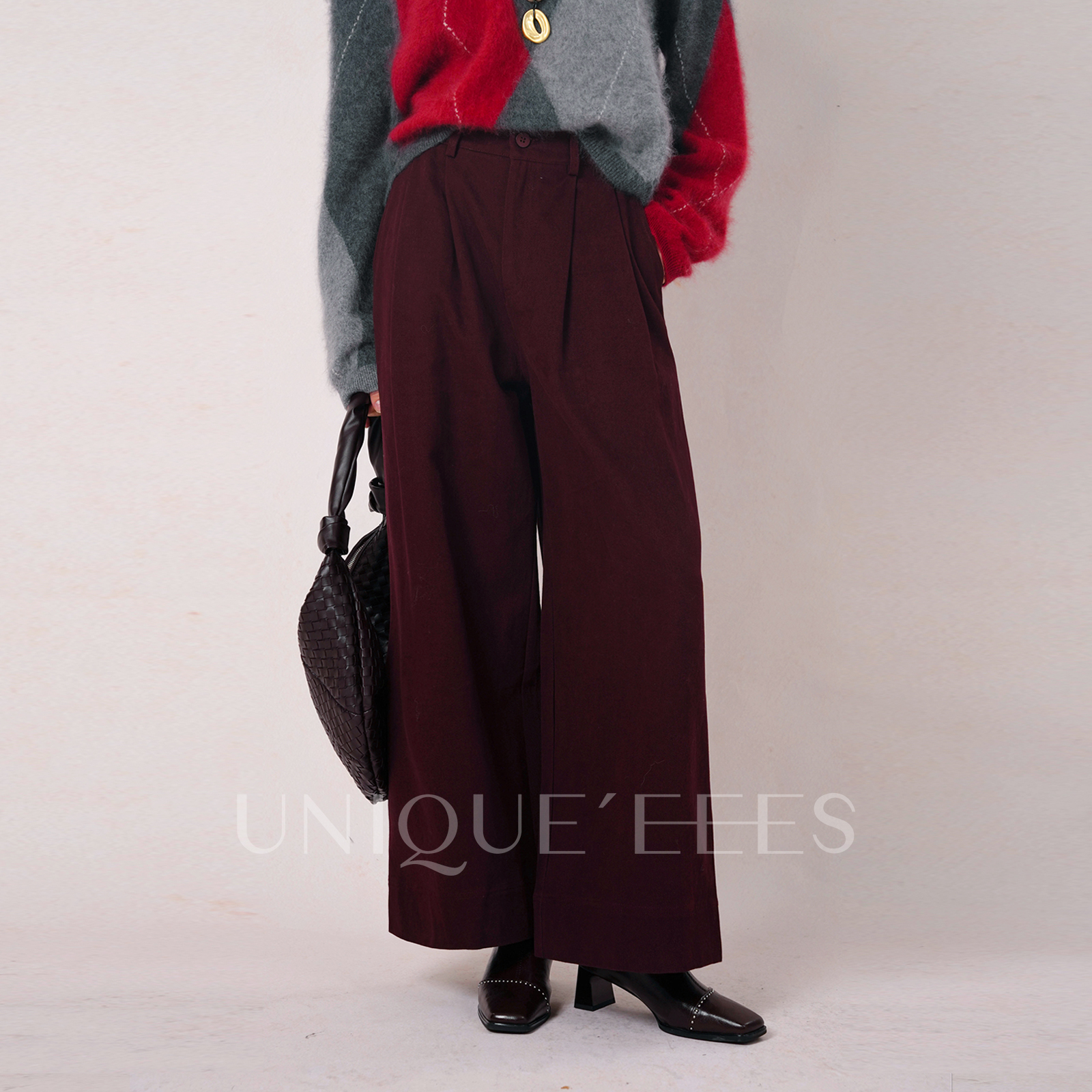 尢壹/UNIQUE'EEES【时髦B入】摩登高腰宽松翻边阔腿裤U5514024