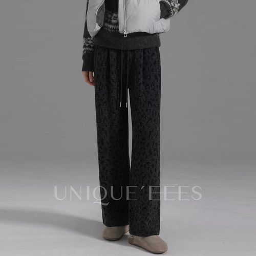 尢壹/UNIQUE'EEES灰色豹纹松紧腰阔腿裤U5514209