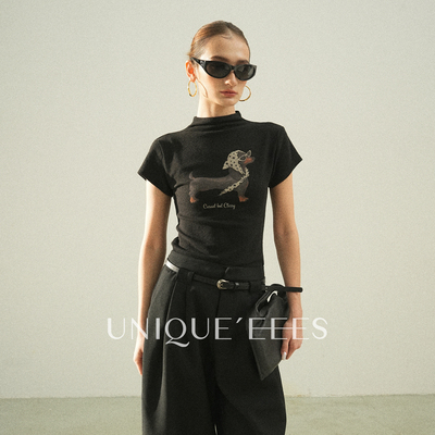 尢壹/UNIQUE'EEES【甜酷辣妹】美式复古半高领腊肠狗T恤U6311206
