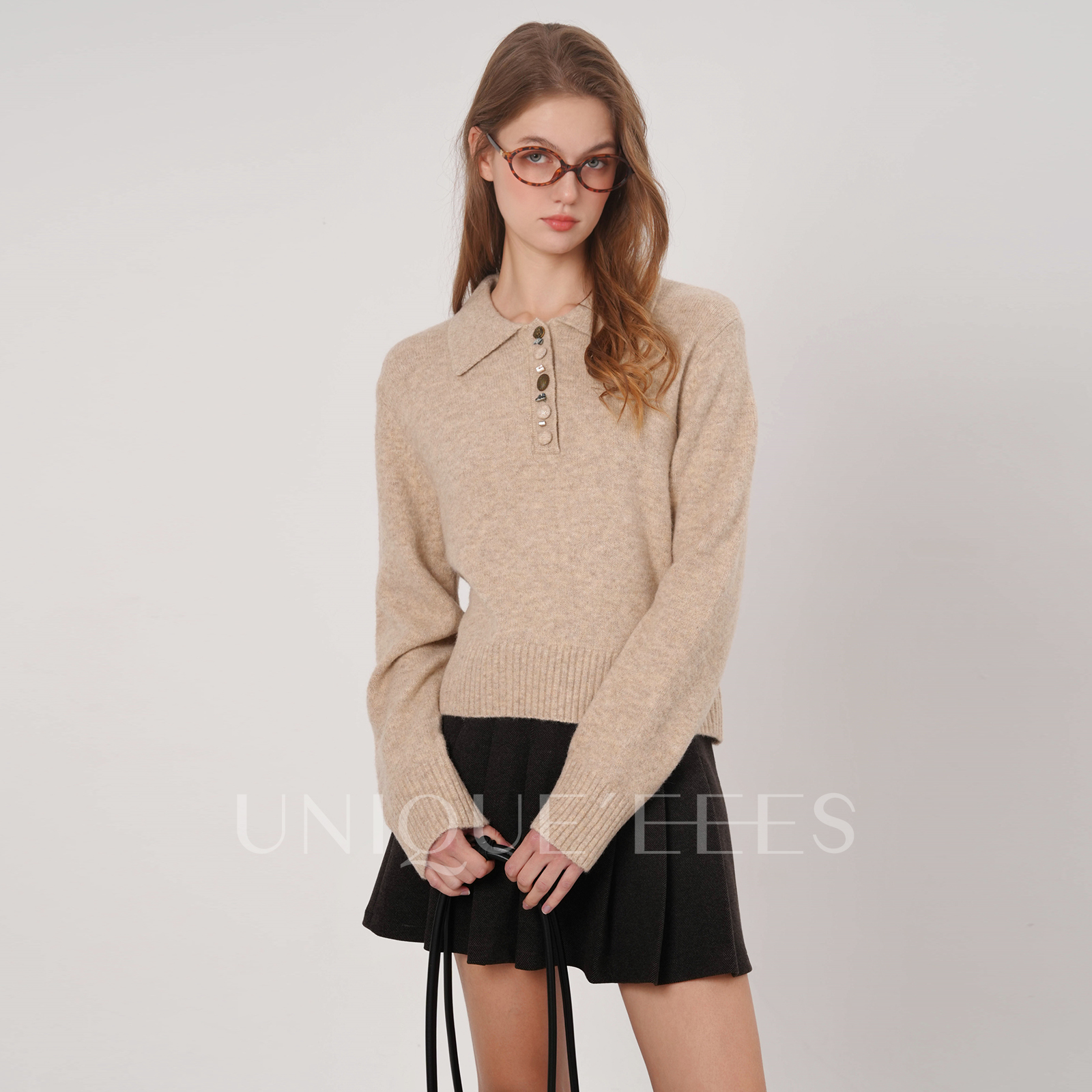 尢壹/UNIQUE'EEES【静奢老钱】简约主义老钱翻领针织衫U5508017