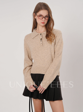 尢壹/UNIQUE'EEES【静奢老钱】简约主义老钱翻领针织衫U5508017