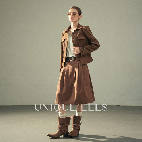 尢壹/UNIQUE'EEES【秋日西部】复古工装收腰麂皮夹克U6318123