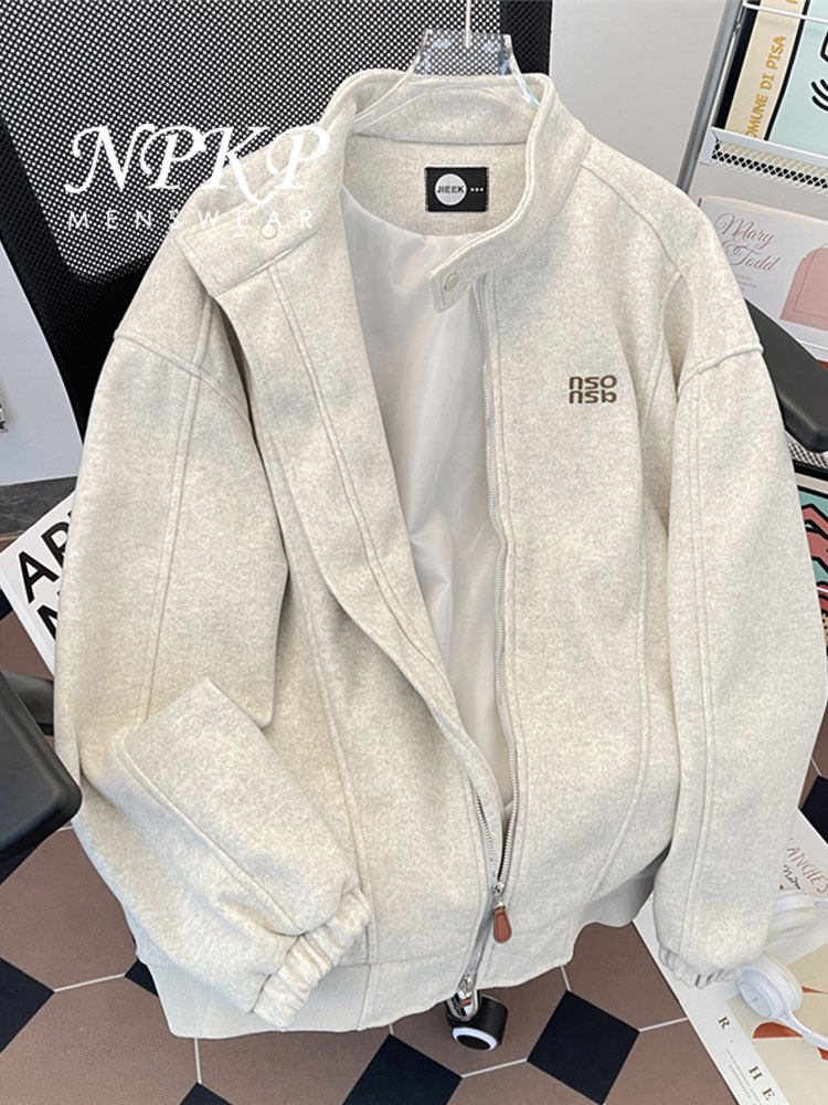 美式立领开衫卫衣男款秋冬季新款简约百搭休闲拉炼运动夹克外套男